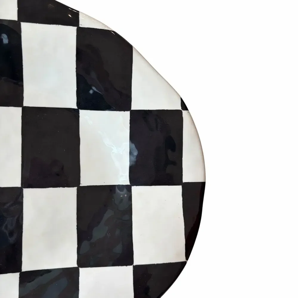 Black & White Checkered Melamine Large Serving Platter 13X18 Oval NEW